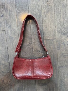Red Leather Shoulder Bag with studded strap